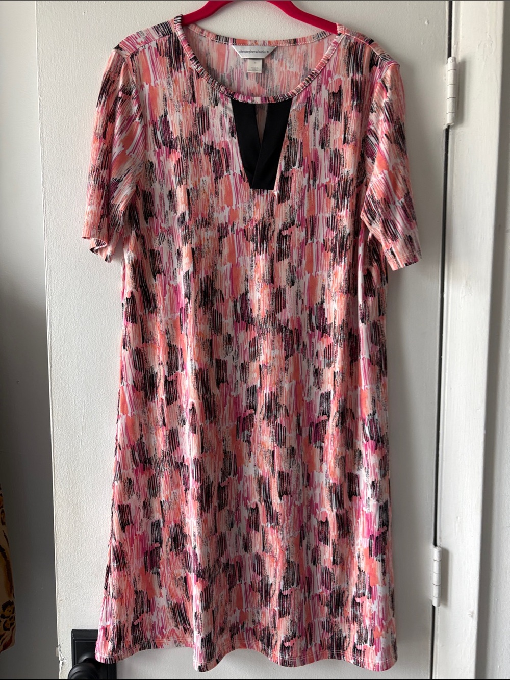 Christopher & Banks Pink Abstract Shift Dress with Black Keyhole